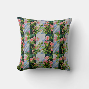 Beautiful  pink red white roses watercolor floral cushion