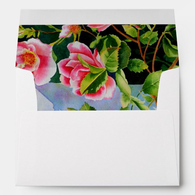 Beautiful  pink red white roses watercolor floral envelopes (Back (Bottom))