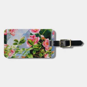Beautiful  pink red white roses watercolor floral luggage tag