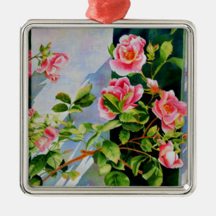 Beautiful  pink red white roses watercolor floral metal tree decoration
