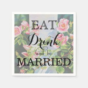 Beautiful  pink red white roses watercolor floral napkin