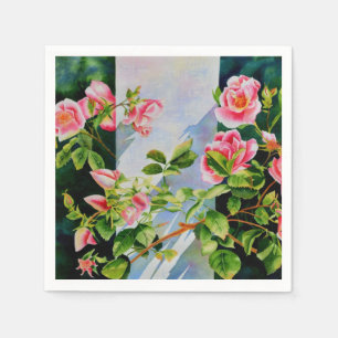 Beautiful  pink red white roses watercolor floral napkin