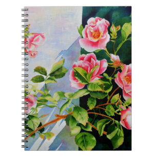 Beautiful  pink red white roses watercolor floral notebook