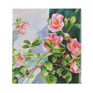 Beautiful  pink red white roses watercolor floral notepad