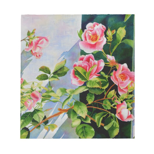 Beautiful  pink red white roses watercolor floral notepad (Front)