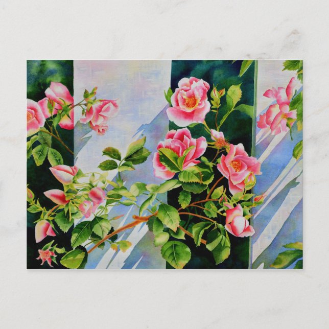 Beautiful  pink red white roses watercolor floral postcard (Front)