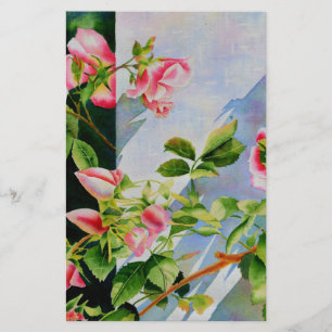 Beautiful  pink red white roses watercolor floral stationery
