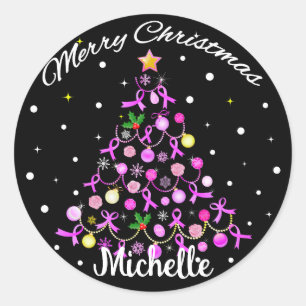 Beautiful Pink Ribbon Christmas Tree Classic Round Sticker
