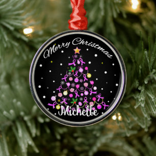 Beautiful Pink Ribbon Christmas Tree Metal Tree Decoration