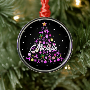 Beautiful Pink Ribbon Christmas Tree Metal Tree Decoration