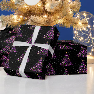 Beautiful Pink Ribbon Christmas Tree Wrapping Paper