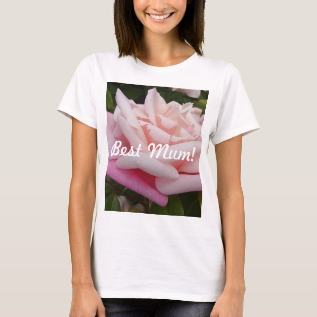 Beautiful Pink Rose Best Mom Flower Design T-Shirt (Front)