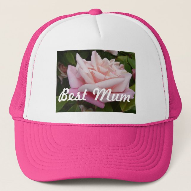 Beautiful Pink Rose Best Mum Flower Design Trucker Hat (Front)