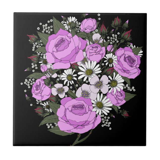 Beautiful Pink Rose Bouquet  Tile (Front)