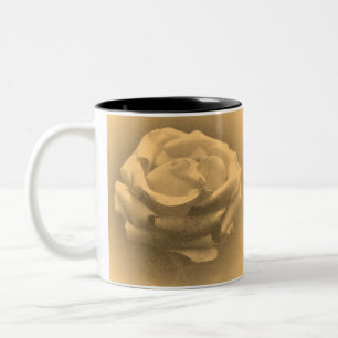 Beautiful Pink Rose Close-up Old Photo Two-Tone Coffee Mug