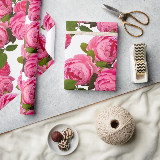 Beautiful Pink Rose Floral on White Craft or  Wrapping Paper (Crafts)