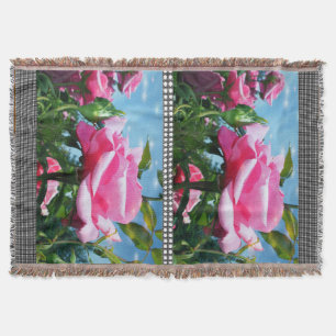 beautiful pink rose flower. floral photo art. throw blanket