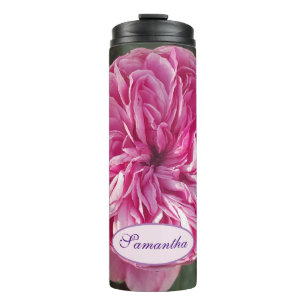 Beautiful Pink Rose Flower floral Photo Girls Name Thermal Tumbler