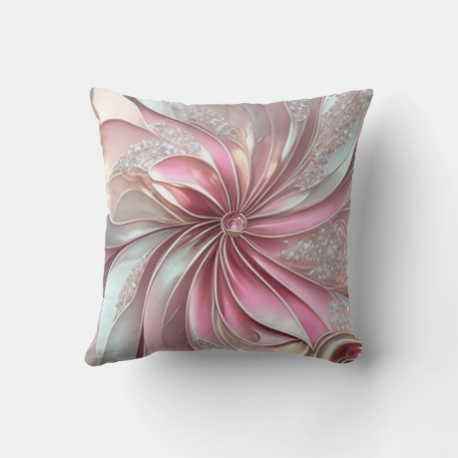 Beautiful Pink & Rose Flower Fractal Throw Pillow (Back)
