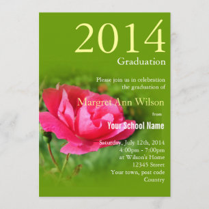 Beautiful pink rose flower graduation invitation