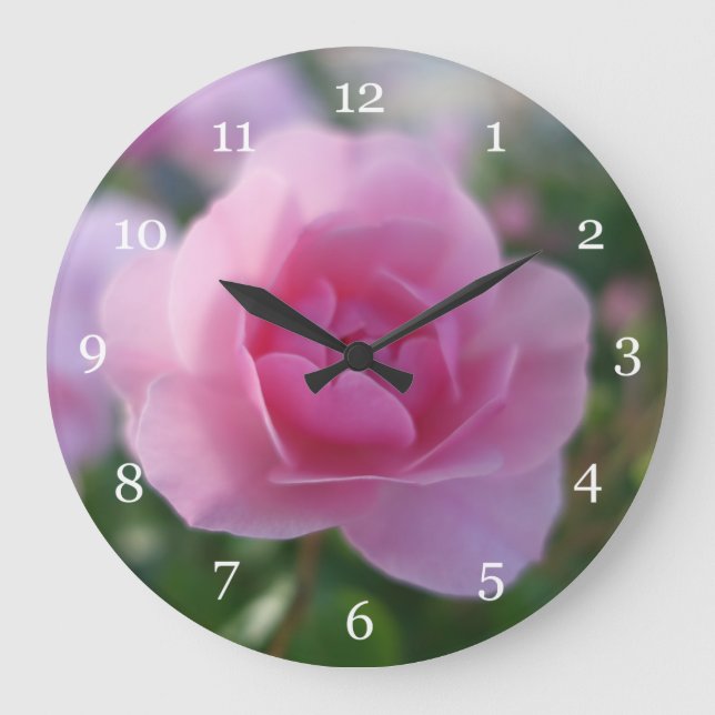 Beautiful pink rose flower large clock (Front)