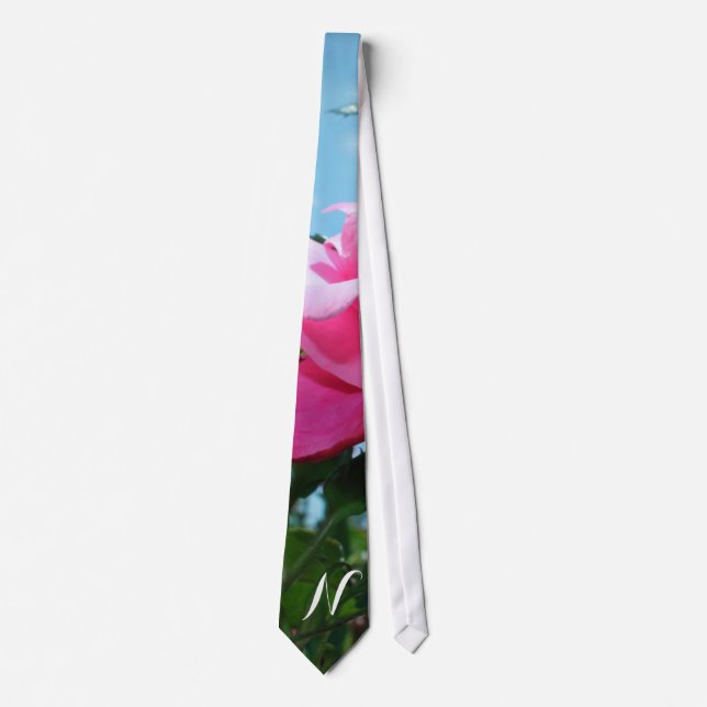 beautiful pink rose flower monogram  dress tie. tie (Front)