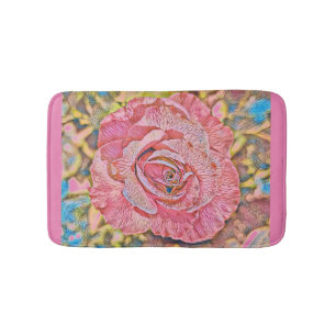 Beautiful pink rose flower painting bath mat
