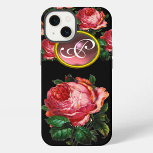 BEAUTIFUL PINK ROSE GEMSTONE MONOGRAM, Black iPhone 13 Case