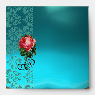 BEAUTIFUL PINK ROSE GOLD AQUA BLUE TEAL DAMASK ENVELOPES
