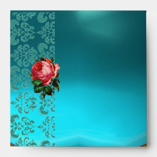 BEAUTIFUL PINK ROSE GOLD AQUA BLUE TEAL DAMASK ENVELOPES