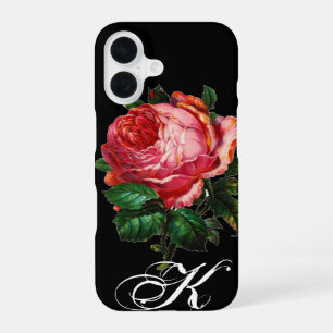 BEAUTIFUL PINK ROSE MONOGRAM,Black iPhone 16 Case