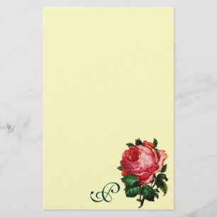 BEAUTIFUL  PINK ROSE  MONOGRAM ,Cream Stationery