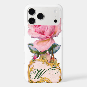 BEAUTIFUL PINK ROSE MONOGRAM,Teal Aqua Blue
