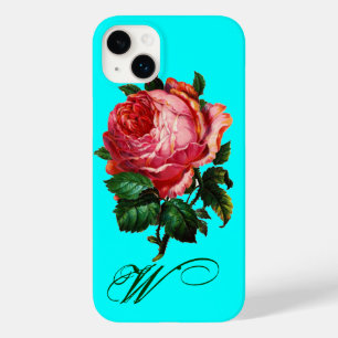 BEAUTIFUL PINK ROSE MONOGRAM,Teal Aqua Blue Case-Mate iPhone 14 Plus Case