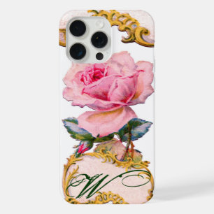 BEAUTIFUL PINK ROSE MONOGRAM,Teal Aqua Blue iPhone 15 Pro Max Case