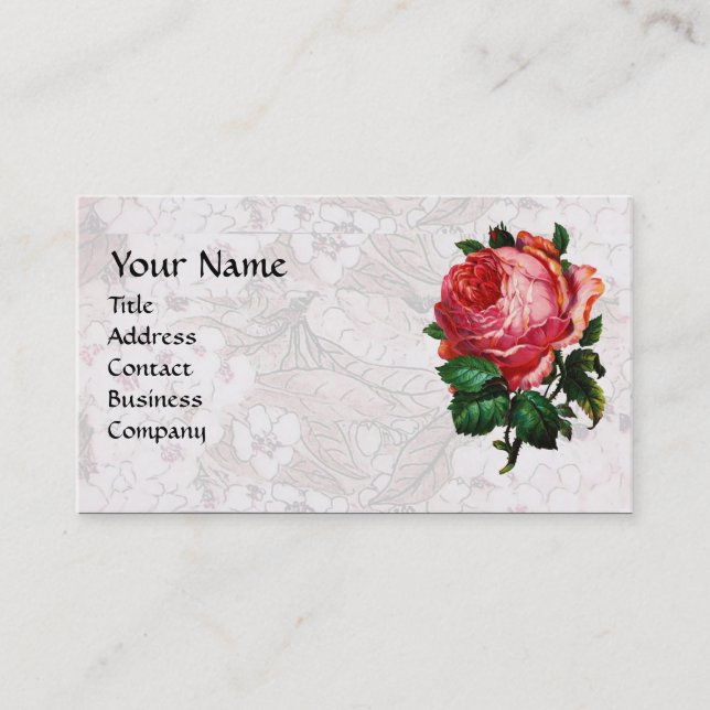 BEAUTIFUL PINK ROSE,MONOGRAM  White Business Card (Front)