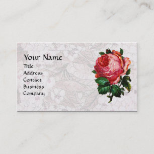BEAUTIFUL PINK ROSE,MONOGRAM  White Pearl Paper Business Card