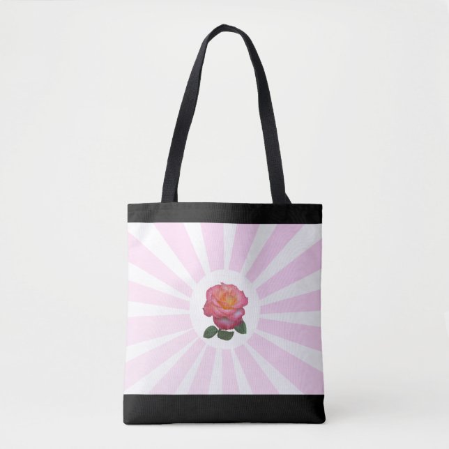 Beautiful Pink Rose & Pink Rays Tote Bag (Front)