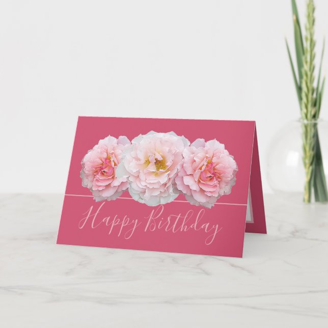 Beautiful Pink Rose Pretty Floral Bouquet Birthday Card (Front)
