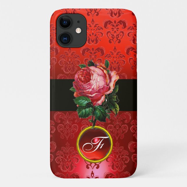 BEAUTIFUL PINK ROSE RED BLACK DAMASK RUBY MONOGRAM Case-Mate iPhone CASE (Back)