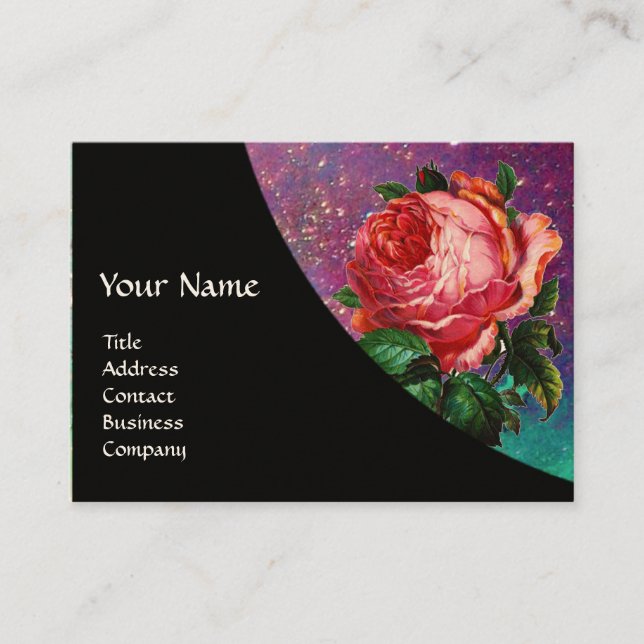 BEAUTIFUL PINK ROSE,RED WAX SEAL IN GOLD SPARKLES BUSINESS CARD (Front)