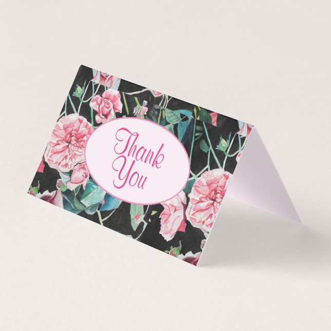 Beautiful Pink Rose Rose Watercolor Thank You Card (Front)