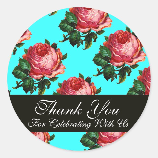 BEAUTIFUL PINK ROSE  Thank You Classic Round Sticker (Front)
