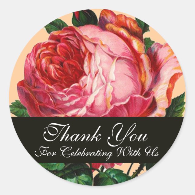 BEAUTIFUL PINK ROSE  Thank You Classic Round Sticker (Front)