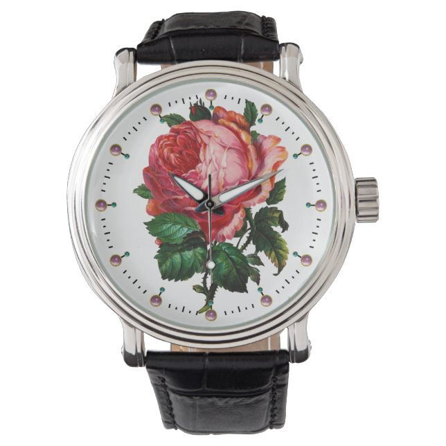 BEAUTIFUL PINK ROSE WITH GEMSTONES WATCH (Front)