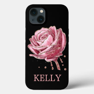 Beautiful Pink Rose with Gold Glitter iPhone 13 Case