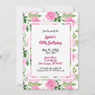 Beautiful Pink Roses 60th Birthday Invitation
