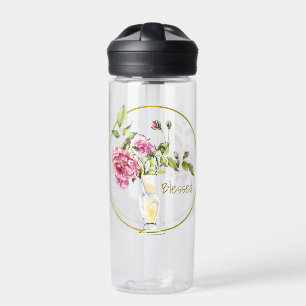 Beautiful Pink Roses and Vase Water Bottle