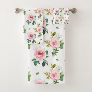 Beautiful Pink Roses Bath Towel Set