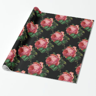 BEAUTIFUL PINK ROSES ,Black Wrapping Paper